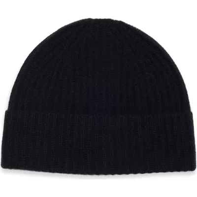 Nordstrom Cashmere Ribbed Cuff Beanie In Black