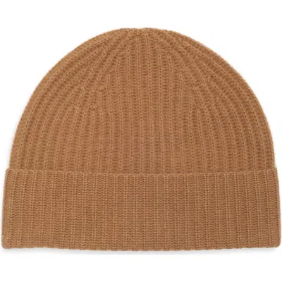 Nordstrom Cashmere Ribbed Cuff Beanie In Camel