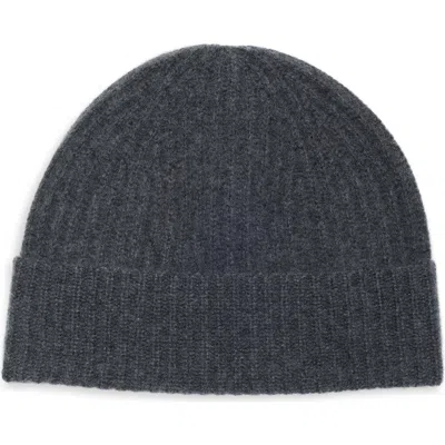 Nordstrom Cashmere Ribbed Cuff Beanie In Charcoal Heather