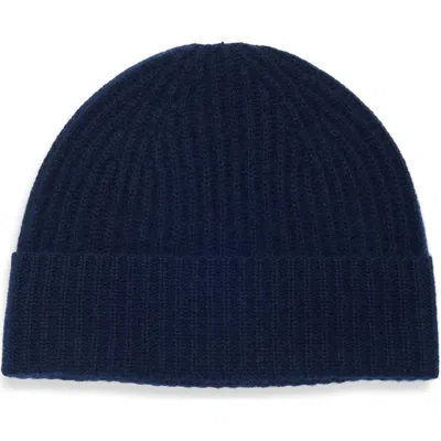 Nordstrom Cashmere Ribbed Cuff Beanie In Navy Night