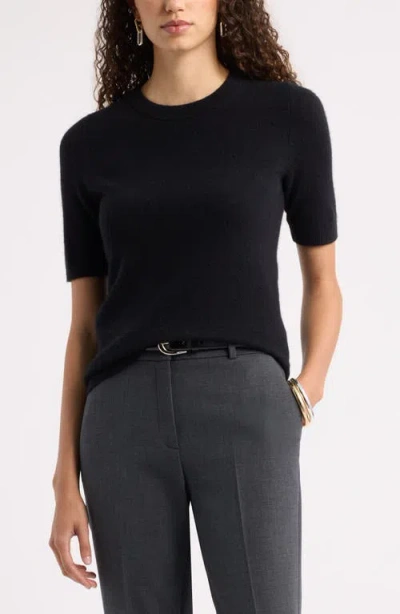 Nordstrom Cashmere Short Sleeve Crewneck Sweater In Black