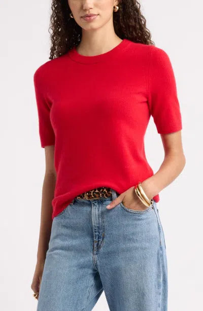 Nordstrom Cashmere Short Sleeve Crewneck Sweater In Red