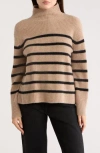 Nordstrom Cashmere Stripe Mock Neck Ribbed Sweater In Brown