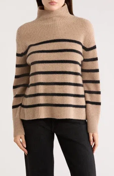 Nordstrom Cashmere Stripe Mock Neck Ribbed Sweater In Brown