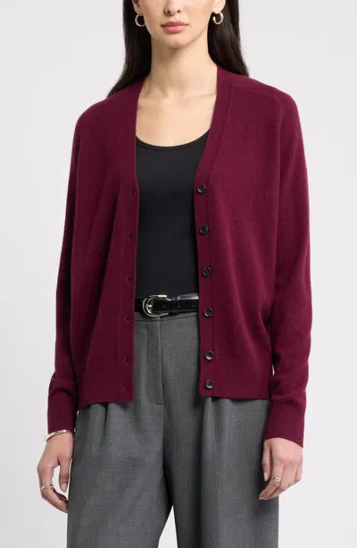 Nordstrom Cashmere V-neck Cardigan In Burgundy
