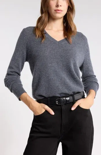 Nordstrom Cashmere V-neck Sweater In Grey Medium Charcoal Heather