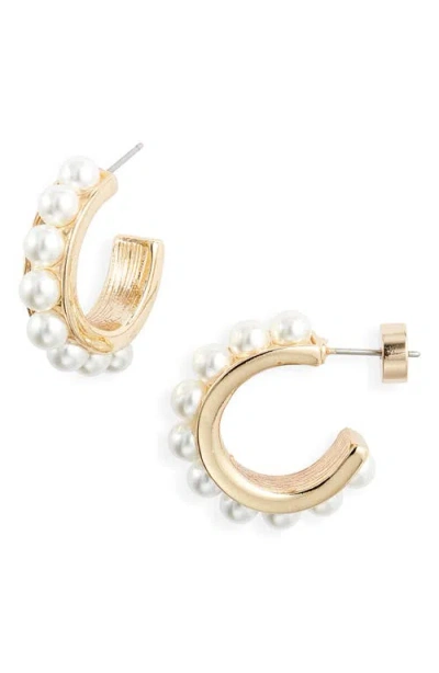 Nordstrom Channel Set Faux Pearl Hoop Earrings In Gold