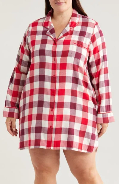 Nordstrom Cozy Cotton Blend Flannel Nightshirt In Red Multicheck