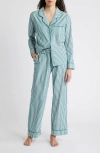 Nordstrom Classic Cotton Pajamas In Green Storm Even Stripe
