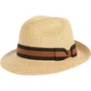 Nordstrom Classic Stripe Ribbon Fedora In Tan Natural Combo