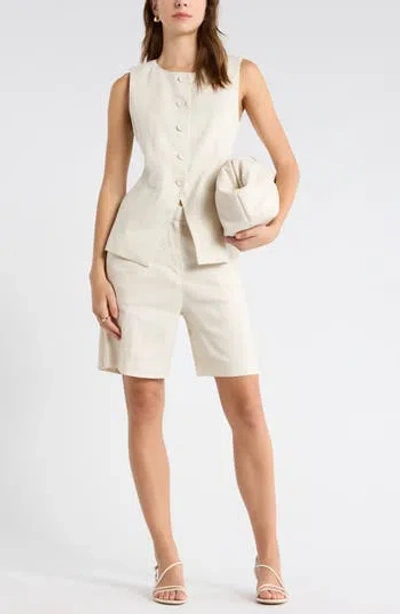 Nordstrom Collarless Cutaway Linen Blend Vest In Neutral