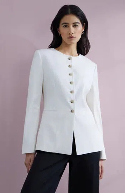 Nordstrom Collarless Linen Blend Blazer In White