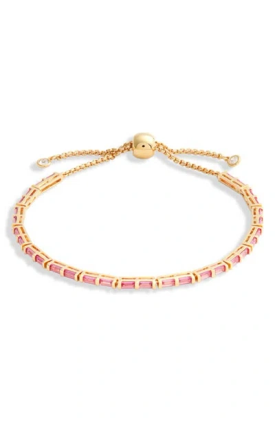 Nordstrom Color Baguette Cubic Zirconia Slider Bracelet In Fuchsia- Gold