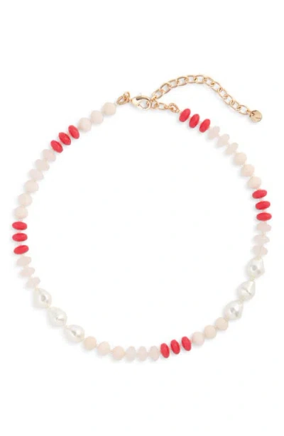 Nordstrom Color Pop Beaded Necklace In Pink- Pearl Combo