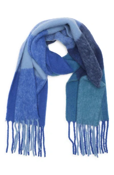 Nordstrom Colorblock Wool & Alpaca Blend Fringe Scarf In Blue