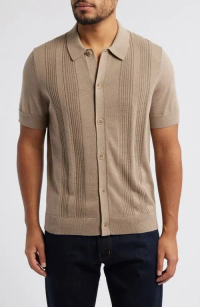 Nordstrom Cotton & Silk Short Sleeve Cardigan In Tan Desert