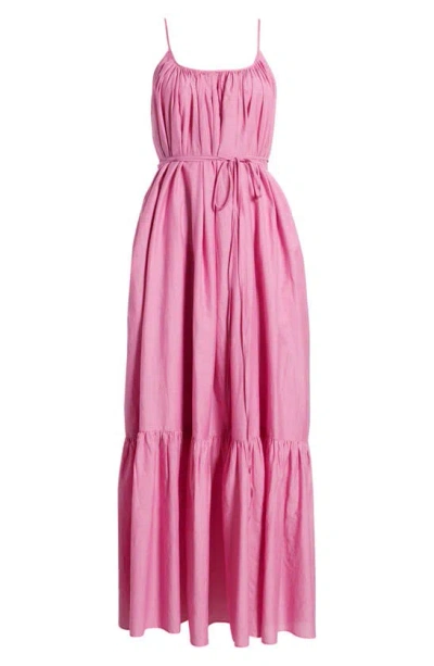 Nordstrom Cotton & Silk Tie Waist Tiered Sundress In Pink Bodacious