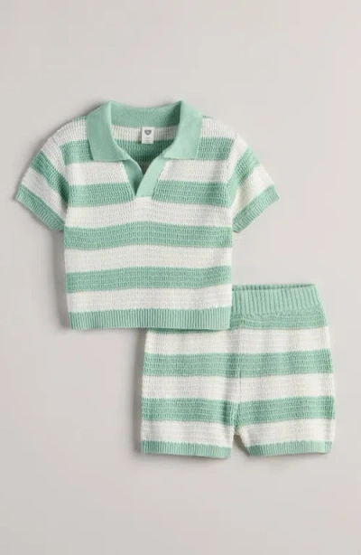 Nordstrom Babies'  Cotton Blend Knit Polo Sweater & Shorts Set In Green