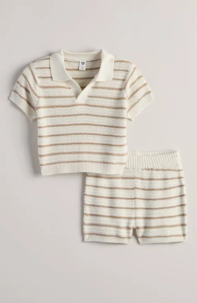 Nordstrom Babies'  Cotton Blend Knit Polo Sweater & Shorts Set In White