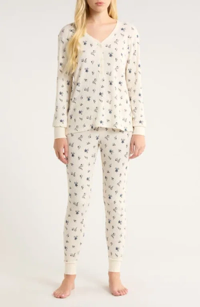 Nordstrom Cotton Blend Waffle Thermal Pajamas In White