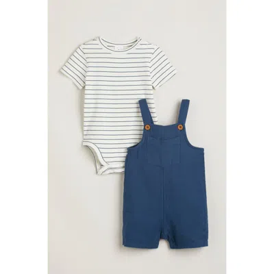 Nordstrom Babies'  Cotton Bodysuit & Shortalls Set In Navy Denim Stripe- Navy Denim