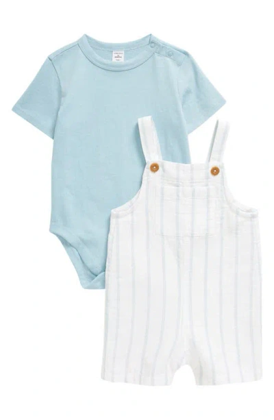 Nordstrom Babies'  Cotton Bodysuit & Shortalls Set In White- Blue Spaced Stripe