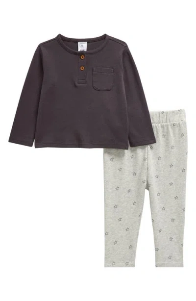 Nordstrom Babies'  Cotton Henley Top & Print Pants Set In Grey Stonehenge- Grey Stars