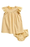 Nordstrom Babies'  Flutter Sleeve Dress & Bloomers In Yellow Silk Gingham