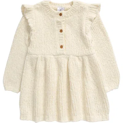 Nordstrom Babies'  Cozy Sparkle Long Sleeve Knit Dress In Ivory Egret