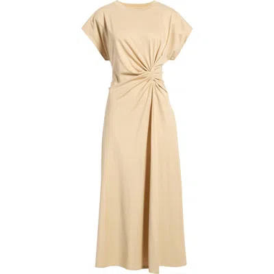 Nordstrom Crew Neck Side Twist Midi T-shirt Dress In Neutral