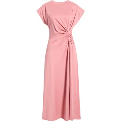 Nordstrom Crew Neck Side Twist Midi T-shirt Dress In Pink