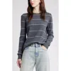 Nordstrom Crewneck Cashmere Sweater In Grey- Beige Spaced Stripe