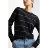 Nordstrom Crewneck Cashmere Sweater In Black- Ivory Spaced Stripe