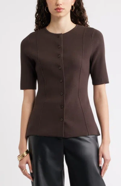 Nordstrom Crewneck Elbow Sleeve Cardigan In Brown