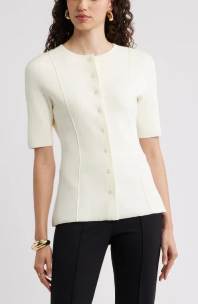 Nordstrom Crewneck Elbow Sleeve Cardigan In White