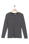 Nordstrom Crewneck Long Sleeve Pima Cotton T-shirt In Black- White Carlotta Stripe