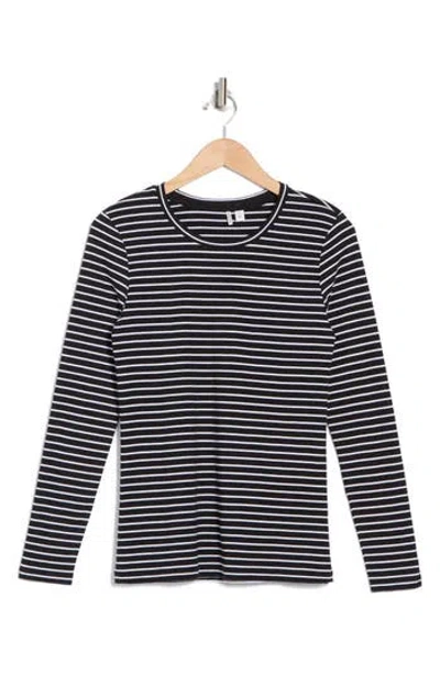 Nordstrom Crewneck Long Sleeve Pima Cotton T-shirt In Black- White Carlotta Stripe