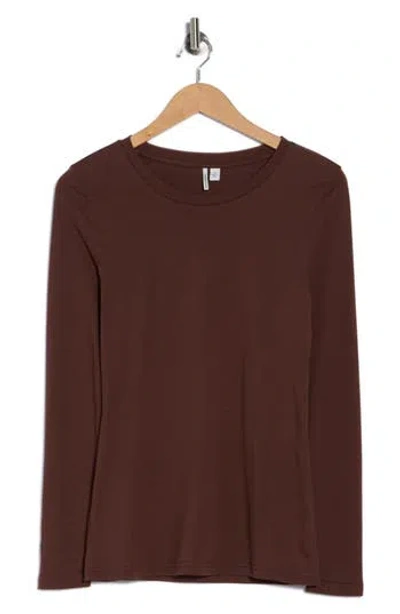 Nordstrom Crewneck Long Sleeve Pima Cotton T-shirt In Brown