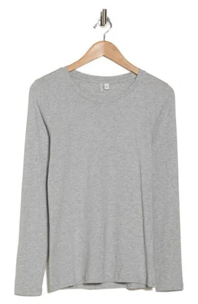Nordstrom Crewneck Long Sleeve Pima Cotton T-shirt In Grey Heather