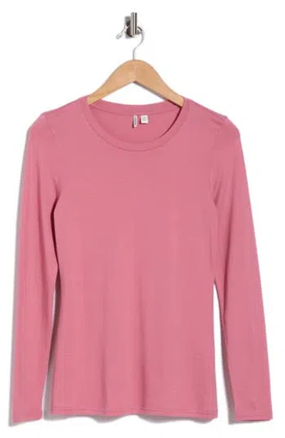 Nordstrom Crewneck Long Sleeve Pima Cotton T-shirt In Pink Heather