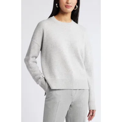 Nordstrom Crewneck Side Slit Wool & Cashmere Sweater In Grey Light Heather