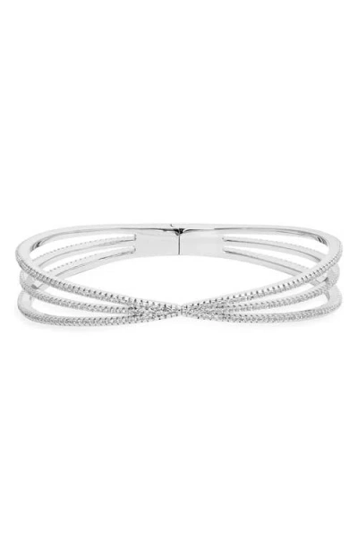 Nordstrom Criss Cross Cubic Zirconia Hinged Bangle In Silver