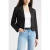 Nordstrom Crop One-button Linen Blend Blazer In Black
