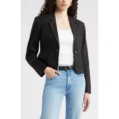 NORDSTROM NORDSTROM CROP ONE-BUTTON LINEN BLEND BLAZER