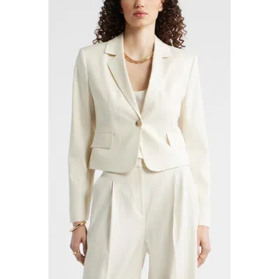 Nordstrom Crop One-button Linen Blend Blazer In Neutral