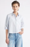 Nordstrom Crop Puff Sleeve Cotton Button-up Shirt In Blue