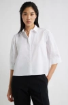 Nordstrom Crop Puff Sleeve Cotton Button-up Shirt In White