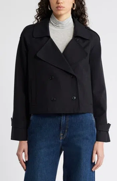 Nordstrom Crop Stretch Cotton Trench Coat In Black