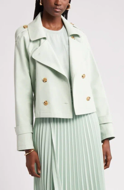 Nordstrom Crop Stretch Cotton Trench Coat In Green Fondant