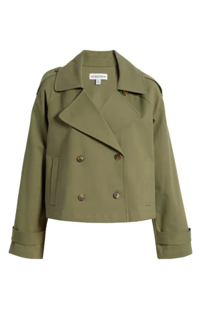 Nordstrom Crop Stretch Cotton Trench Coat In Olive Burnt